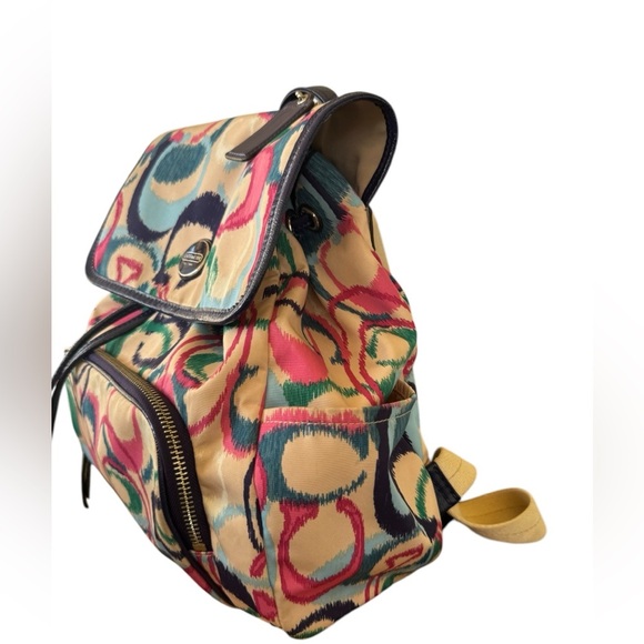 Vintage Coach IKat Print Multi Color Nylon Drawstring Backpack Rucksak F24451 - Picture 3 of 14